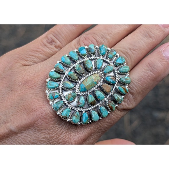 SouthWestArtisans Jewelry - Handcrafted Navajo Cluster Ring Size 8 Women's Signed Southwest Jewelry ***